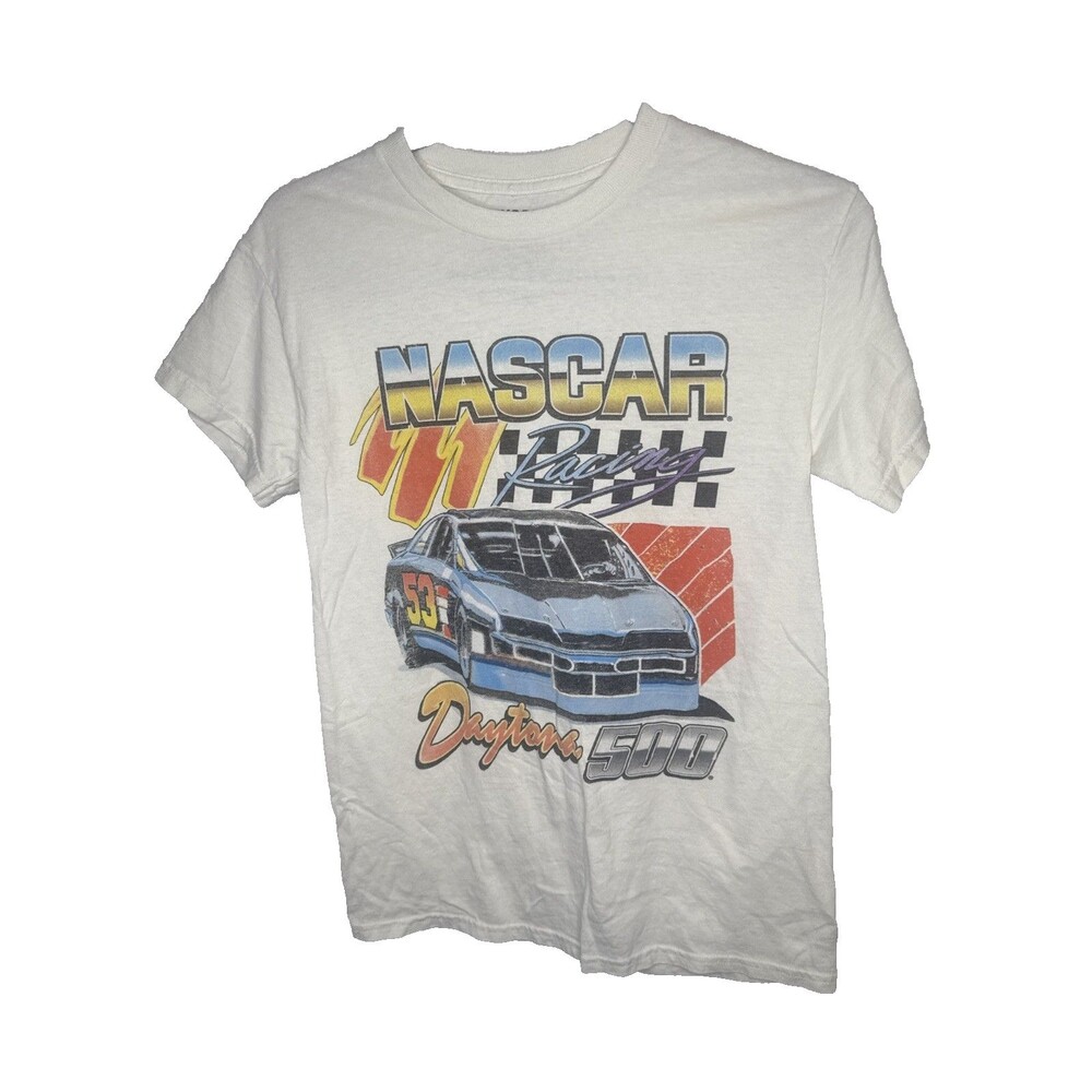 NASCAR Daytona 500 Racing T Shirt Mens Small White Graphic Tee Cotton